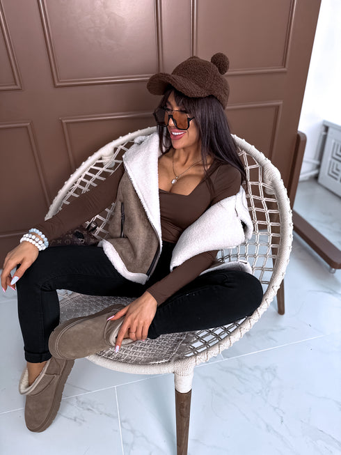 Базовый топ PUSH-UP с квадратным вырезом - темно-коричневый ПРЕДЗАКАЗ