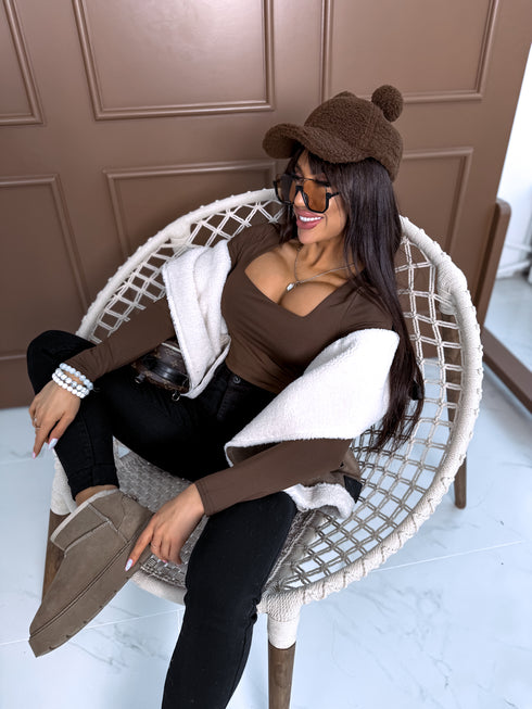 Базовый топ PUSH-UP с квадратным вырезом - темно-коричневый ПРЕДЗАКАЗ