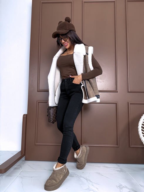 Базовый топ PUSH-UP с квадратным вырезом - темно-коричневый ПРЕДЗАКАЗ