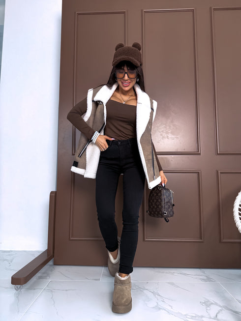 Базовый топ PUSH-UP с квадратным вырезом - темно-коричневый ПРЕДЗАКАЗ