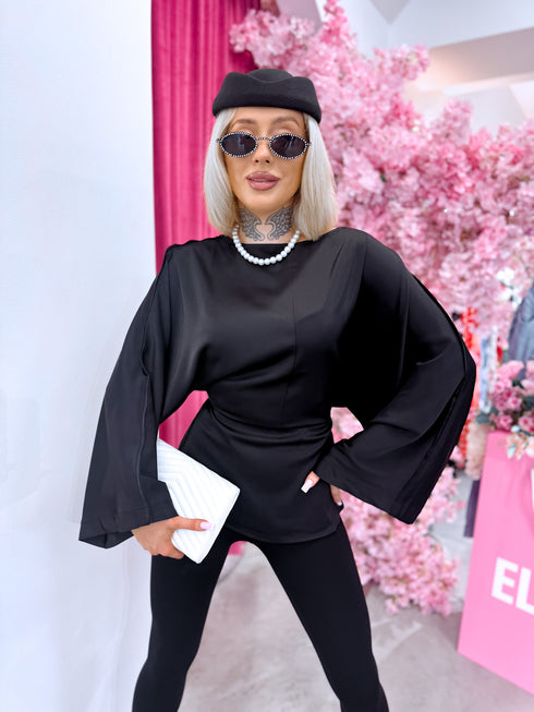 Satin blouse "MUSE YY638" - BLACK