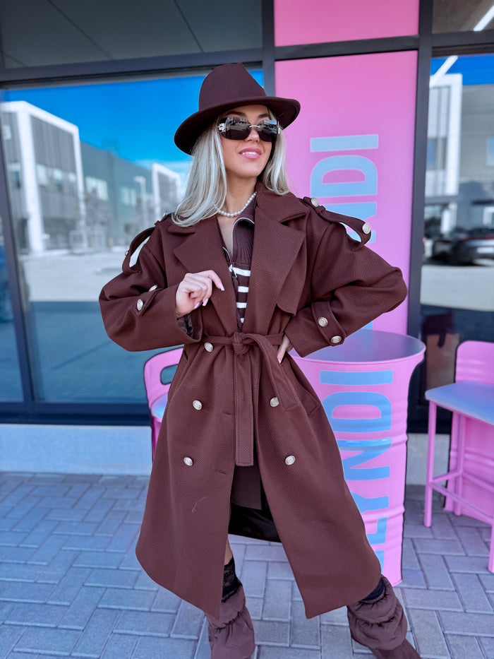 Dryžuotas paltas „MILADY“ 88082 – CHOCO