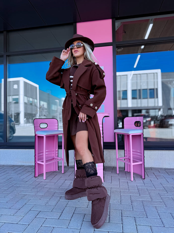 Dryžuotas paltas „MILADY“ 88082 – CHOCO