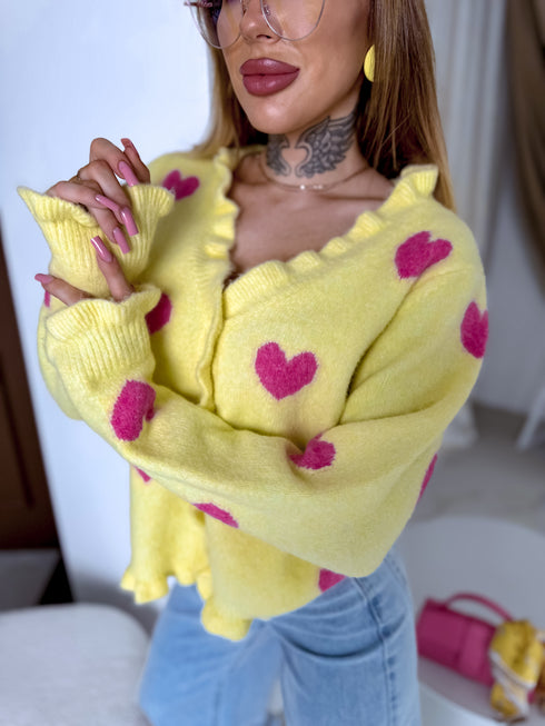 Knitted jacket "PINK HEARTS" AT8596 - YELLOW