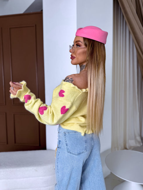 Knitted jacket "PINK HEARTS" AT8596 - YELLOW