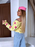 Knitted jacket "PINK HEARTS" AT8596 - YELLOW