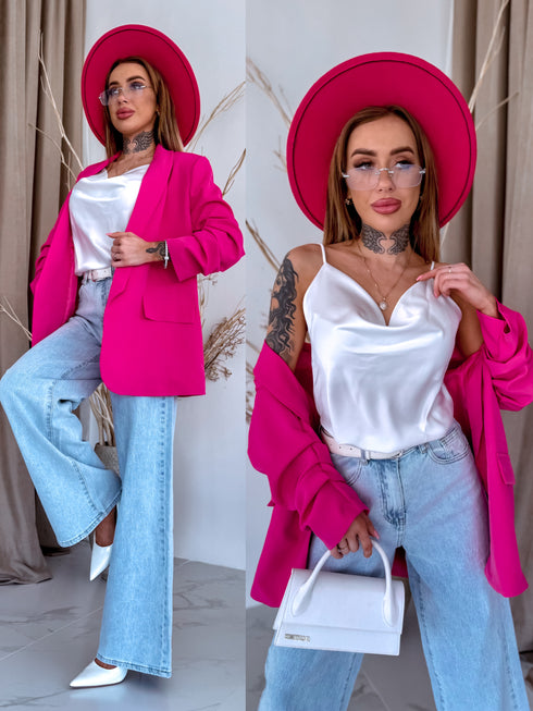 Raspberry Pink, ONE SIZE Blazer + White Top