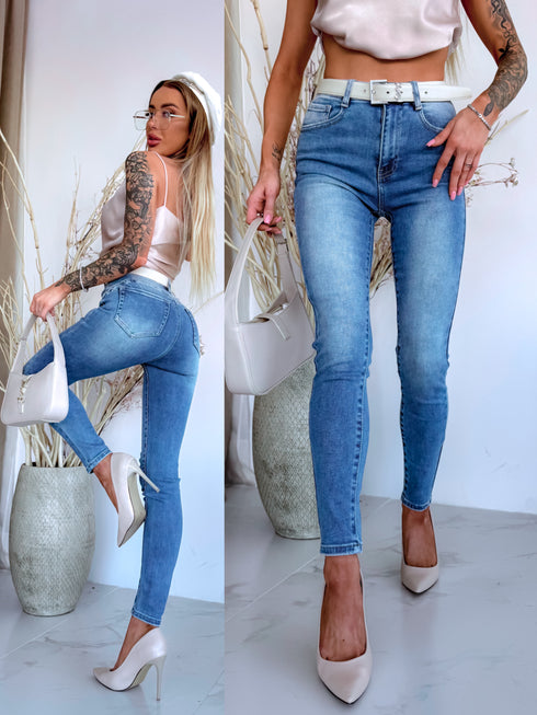 Džinsai su push-up linijomis "PERFECT" T5355-1 - ŠVIESIAI MĖLYNOS