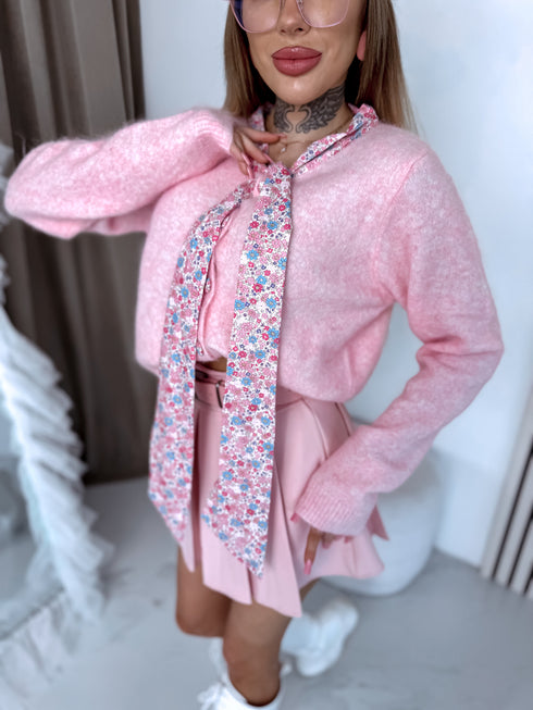 Knitted jacket "Floral Collar" W48431 - LIGHT PINK