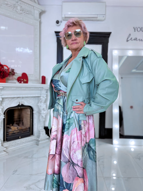 Crop faux leather jacket MU03 - pistachio green