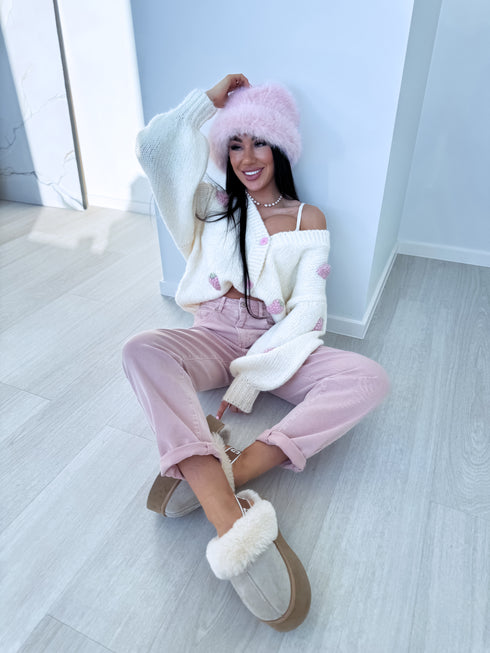 Adīta vilnos striukė "SWEET RASPBERRY" - KRĖMBALTA