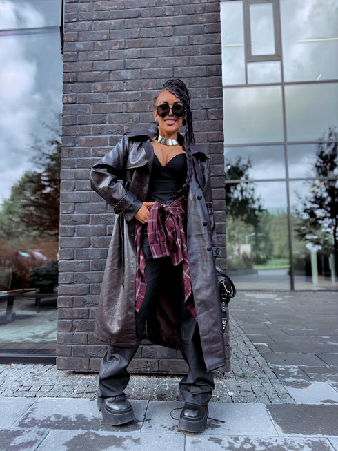 Faux Leather Trench "MIDNIGHT BELT" CV2189 – Choco