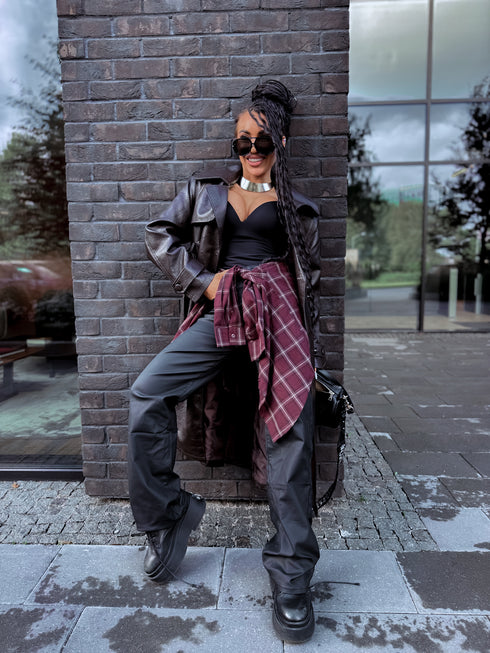 WIDE LEG pants HM6709 "BLACK LEATHER"