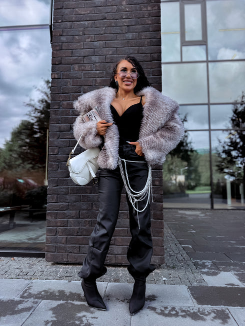 WIDE LEG pants HM6709 "BLACK LEATHER"