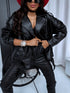 Куртка оверсайз из искусственной кожи с ремнем PU28 - черная