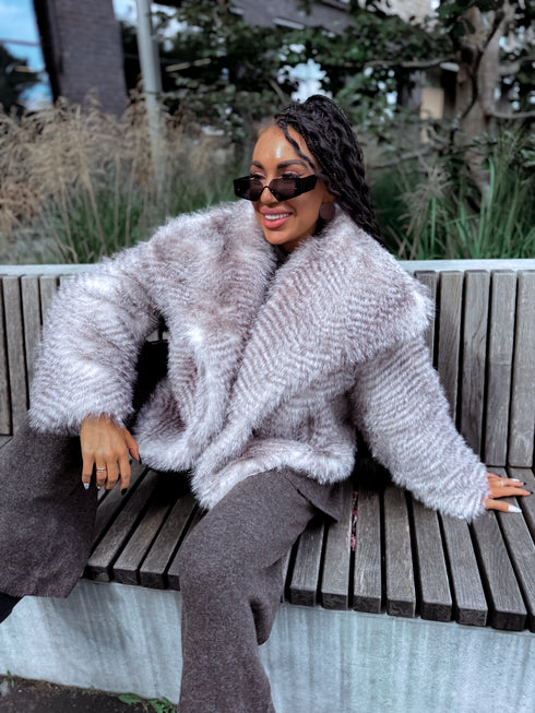 "CITY ASH BY303" mākslīgās kažokādas virsjaka - pelēkbrūna