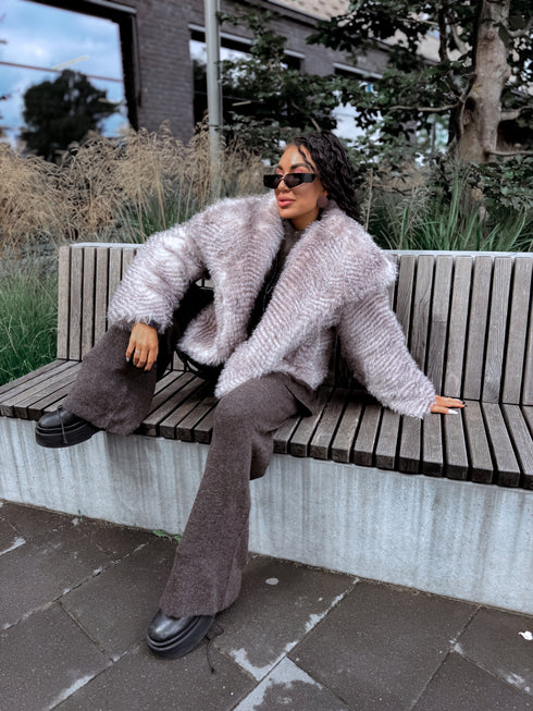 "CITY ASH BY303" mākslīgās kažokādas virsjaka - pelēkbrūna