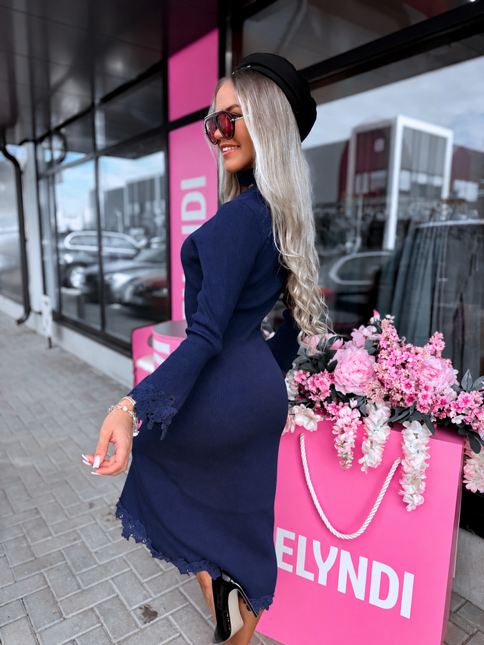 Adīta kleita ar apkakli "NICOLE" 5327 - TUMŠI ZILA