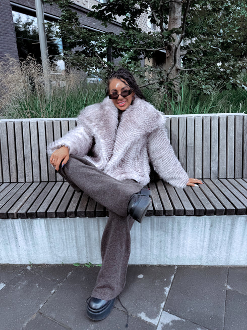 "CITY ASH BY303" mākslīgās kažokādas virsjaka - pelēkbrūna