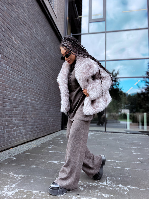 "CITY ASH BY303" mākslīgās kažokādas virsjaka - pelēkbrūna