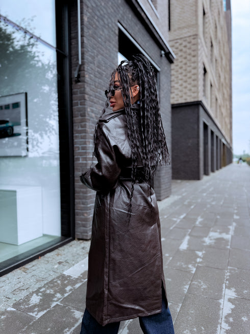 Faux Leather Trench "MIDNIGHT BELT" CV2189 – Choco