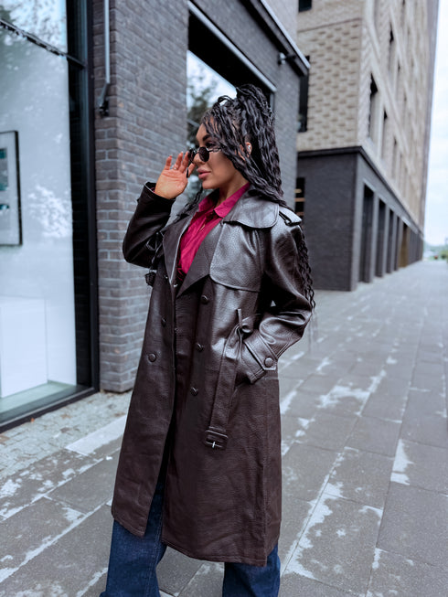 Faux Leather Trench "MIDNIGHT BELT" CV2189 – Choco