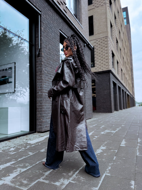 Faux Leather Trench "MIDNIGHT BELT" CV2189 – Choco