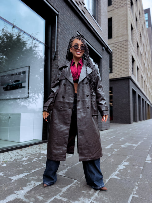 Faux Leather Trench "MIDNIGHT BELT" CV2189 – Choco