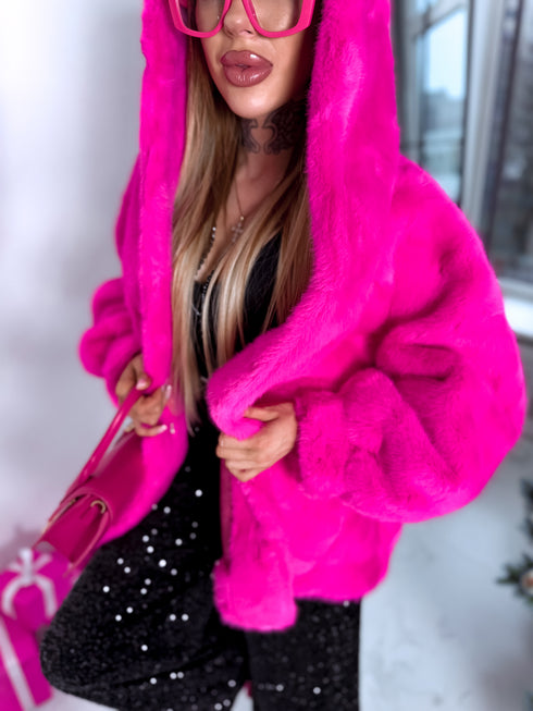 "BUBBLY PH66091" mākslīgās kažokādas virsjaka - koši rozā