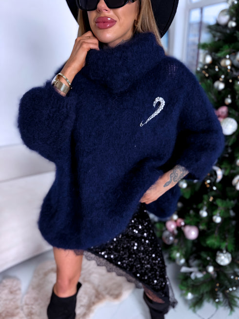 "MOHAIR" adīts džemperis - TUMŠI ZILS