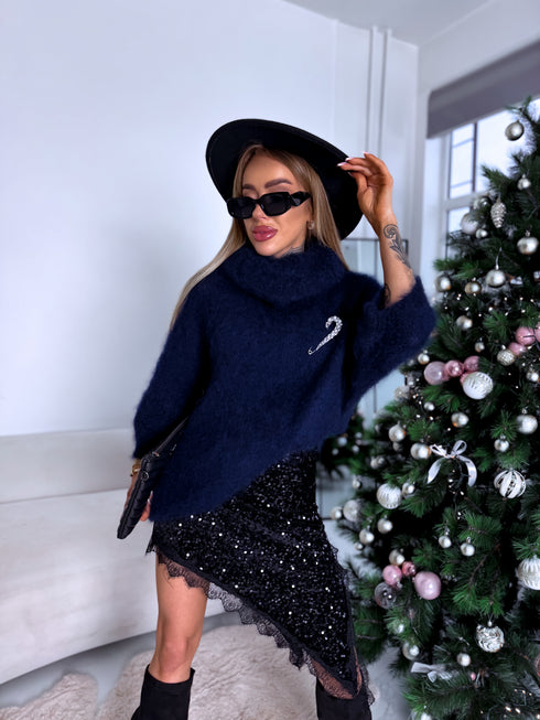 "MOHAIR" adīts džemperis - TUMŠI ZILS