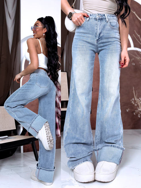 Extra long bikses "WHERE BLUE FALLS" T6392-1 - GAIŠI ZILAS