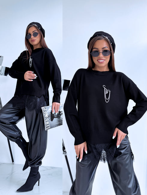Sweater "Lace Memory FF7127" - BLACK
