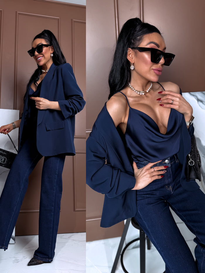 Navy blue, ONE SIZE jacket + blue top