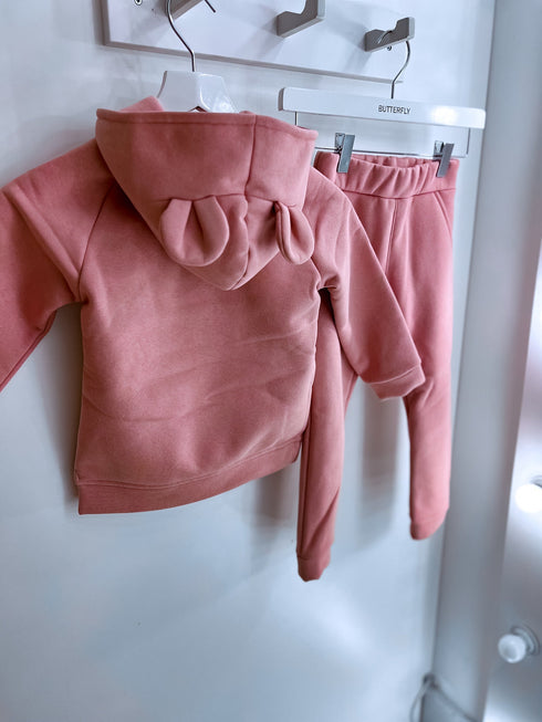 Kokvilnas komplekts ar lāču austiņām bērniem - rozā