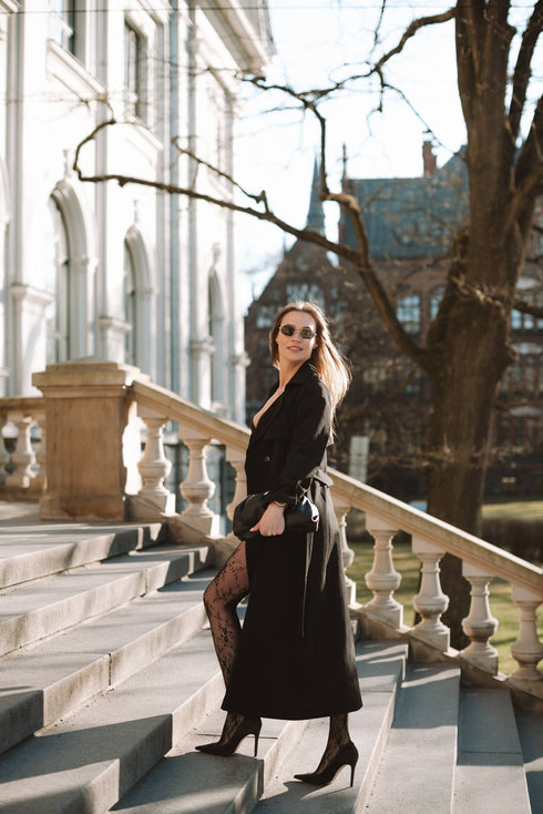 "PARIS CHIC 8017" long trench coat - BLACK