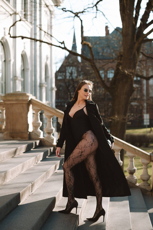 "PARIS CHIC 8017" long trench coat - BLACK