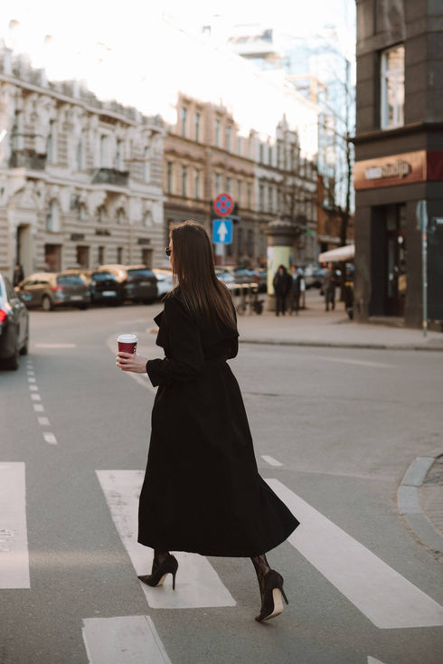 "PARIS CHIC 8017" long trench coat - BLACK