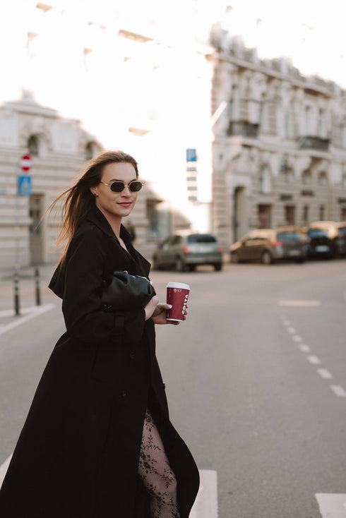 "PARIS CHIC 8017" long trench coat - BLACK