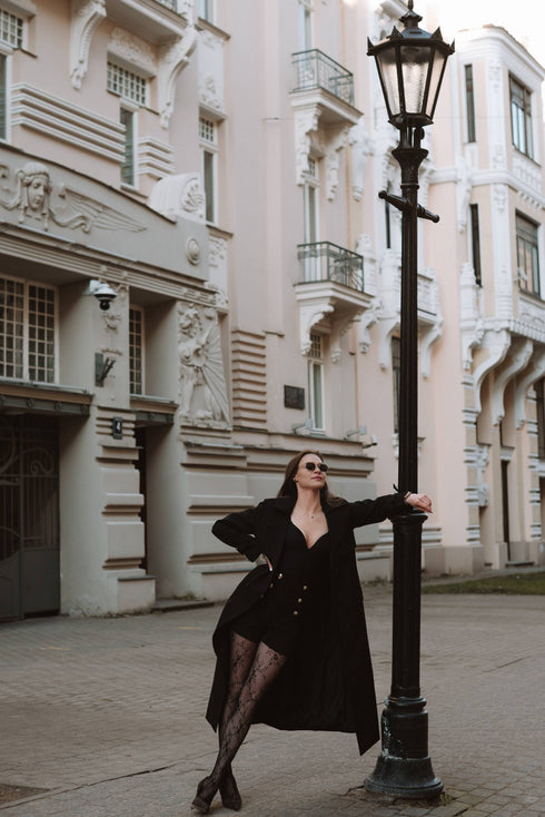 "PARIS CHIC 8017" long trench coat - BLACK