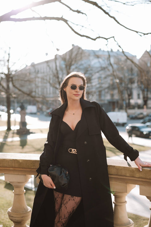 "PARIS CHIC 8017" long trench coat - BLACK