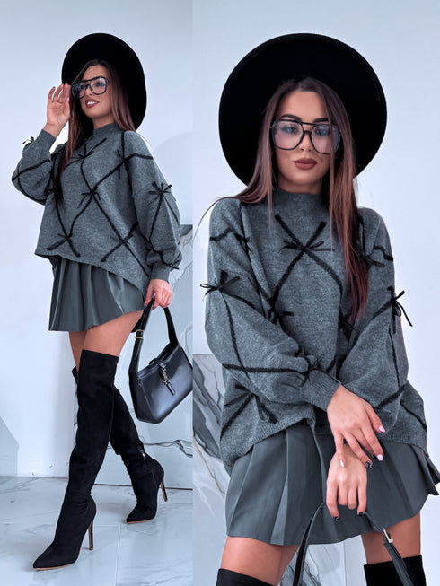 Knitted sweater "Belle Bow MC-4265" - GREY
