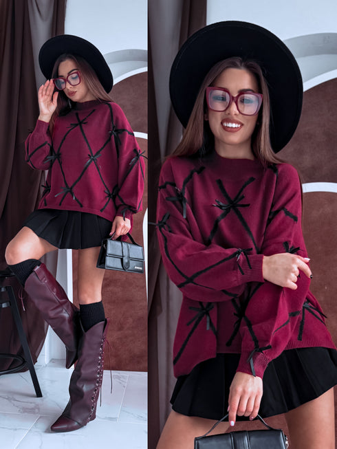 Knitted sweater "Belle Bow MC-4265" - BORDEAUX