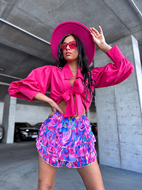 ЯРКО-РОЗОВАЯ Блуза с завязками "МЕКСИКА"