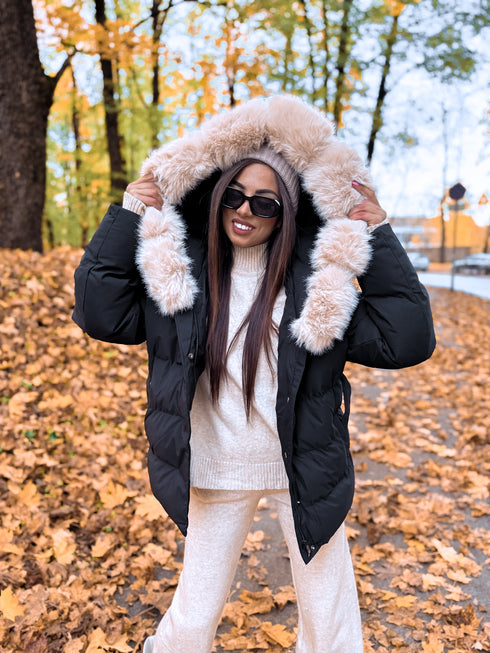 Jacket "Marbella FC7627" - BLACK WITH BEIGE FUR