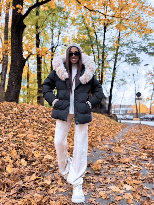 Jacket "Marbella FC7627" - BLACK WITH BEIGE FUR