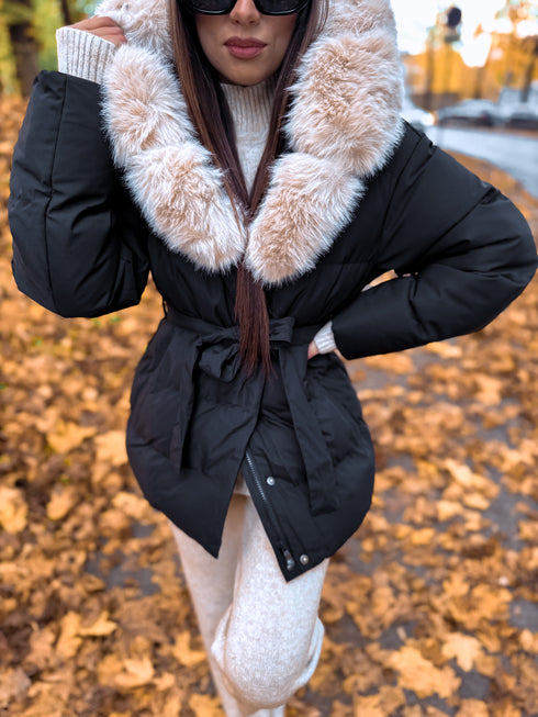 Jacket "Marbella FC7627" - BLACK WITH BEIGE FUR