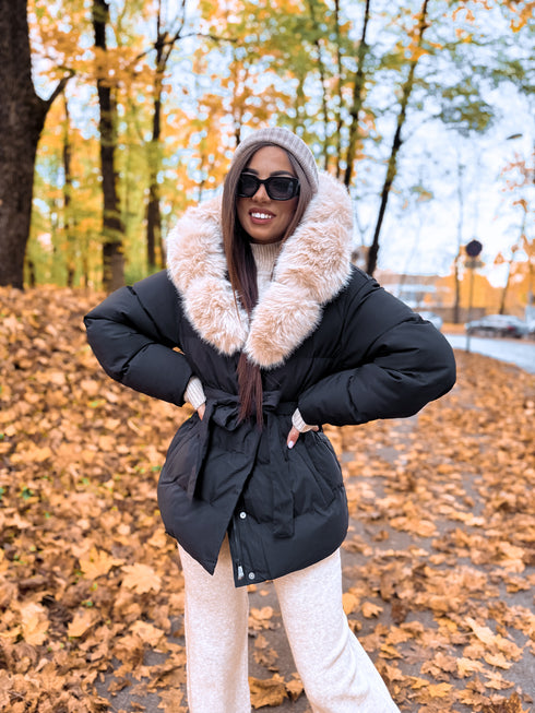 Jacket "Marbella FC7627" - BLACK WITH BEIGE FUR