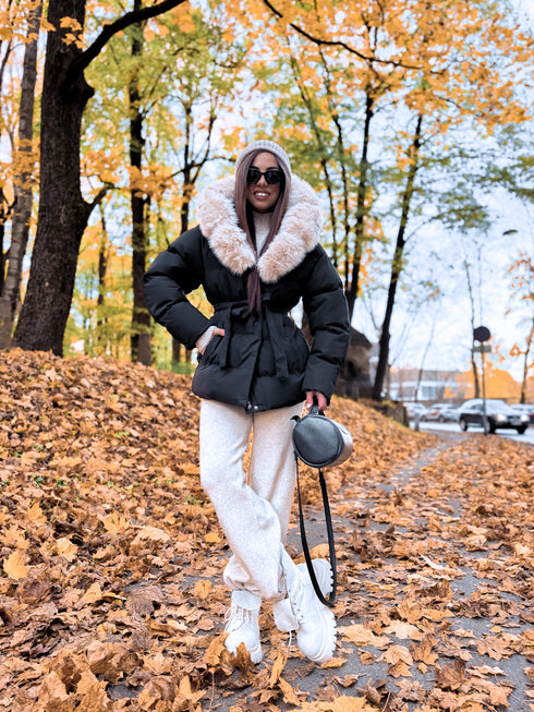 Jacket "Marbella FC7627" - BLACK WITH BEIGE FUR