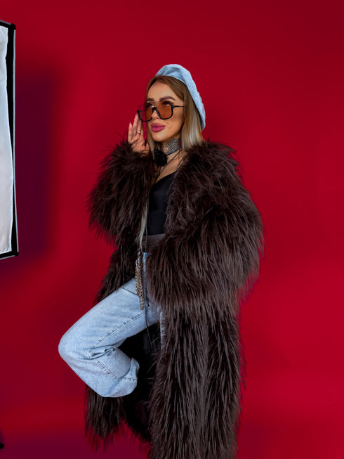 LUX artificial fur coat "ICY" LD05- choco